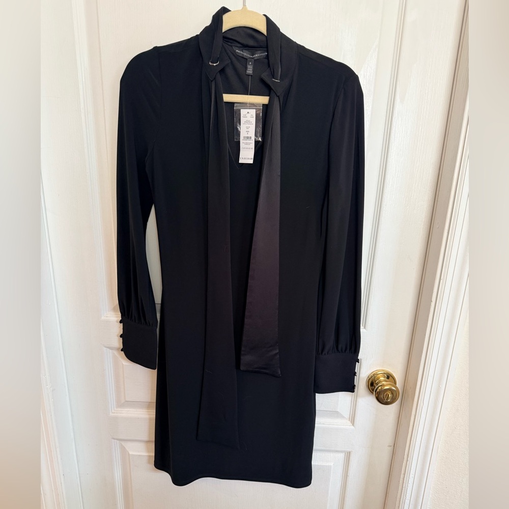 White House Black Market Black V-Neck Tie-Neck dress. Size 6 NWT